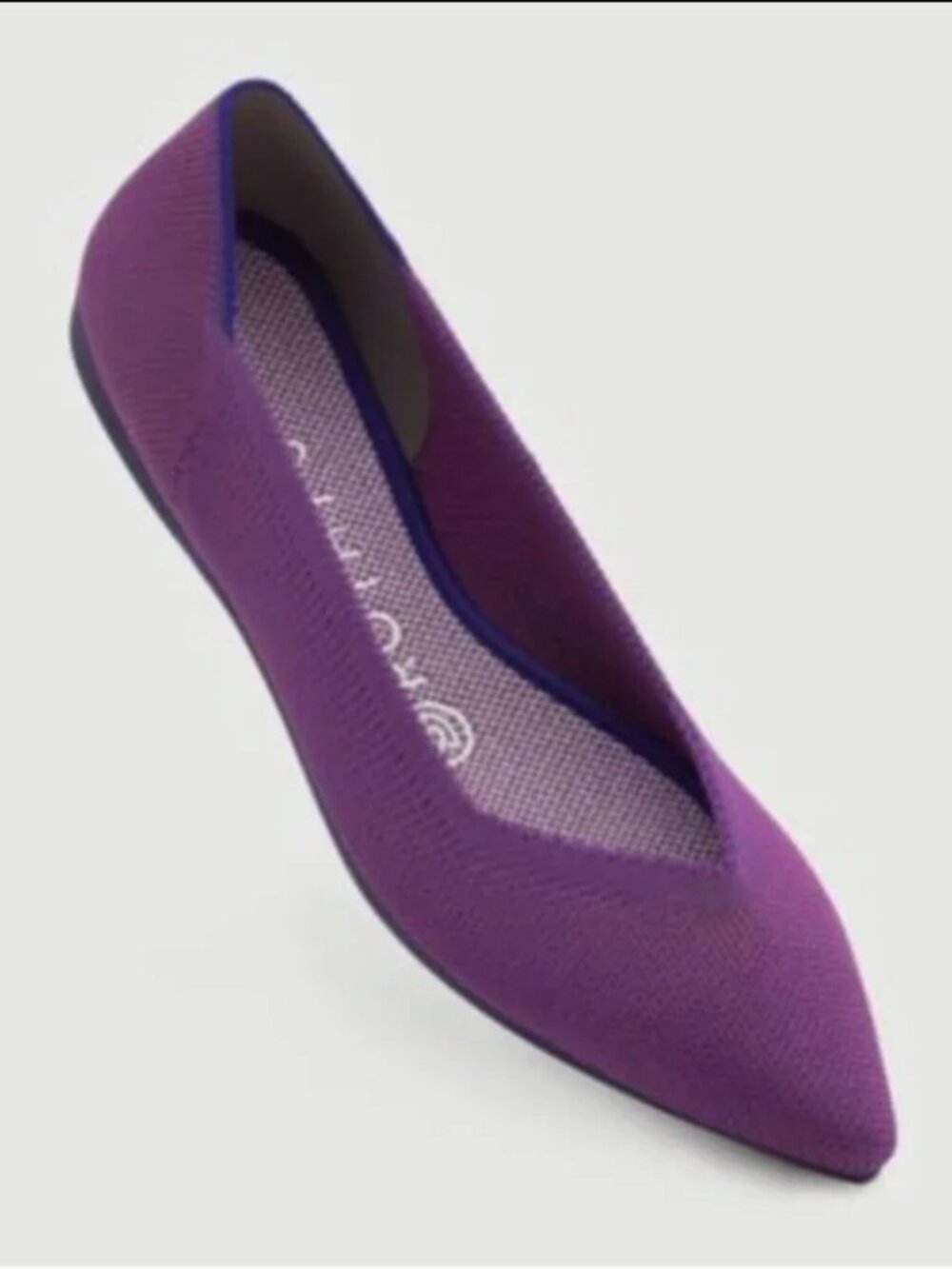 Rothy’s The Point Violet Purple Pointed Toe Flats Shoes Blue Trim size 7.5